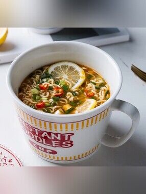 34oz Instant Noodles Cup Ceramic Soup Mug w/ Lid Microwave & Dishwasher Safe